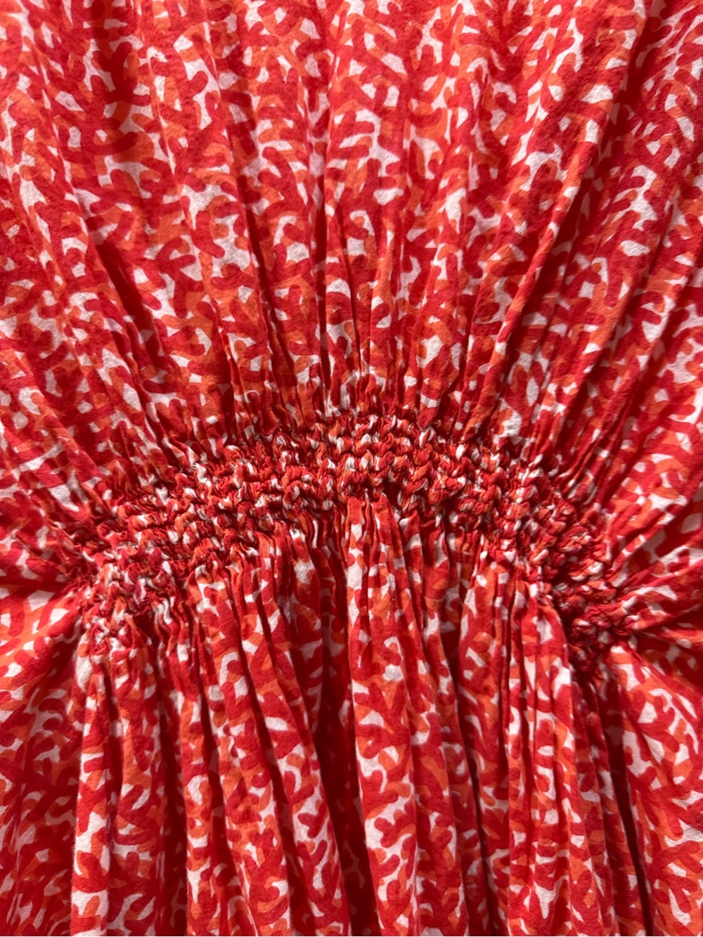 Lindsay Phillips Coral / Red Abstract Print Smocked Kaftan Dress M/L - Picture 6 of 10